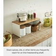 thumbnail image 2 of Yamazaki Home Stackable Countertop Shelf - Two Sizes, White, Steel + Wood, Small,  Stack up to two, Supports 8.8 pounds, Stackable, Minimal Assembly, 2 of 7