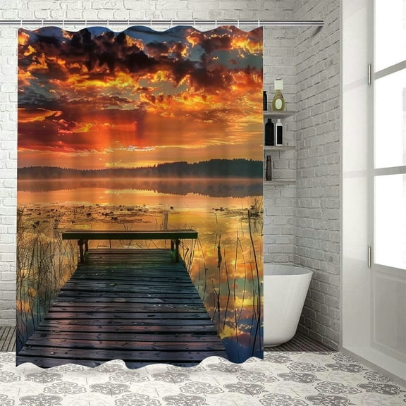 Fenyluxe Sunset Shower Curtain for Bathroom Chic Modern Decor with Hooks 100% Polyester Fiber Waterproof Quick Dry Shower Curtain 36"x72
