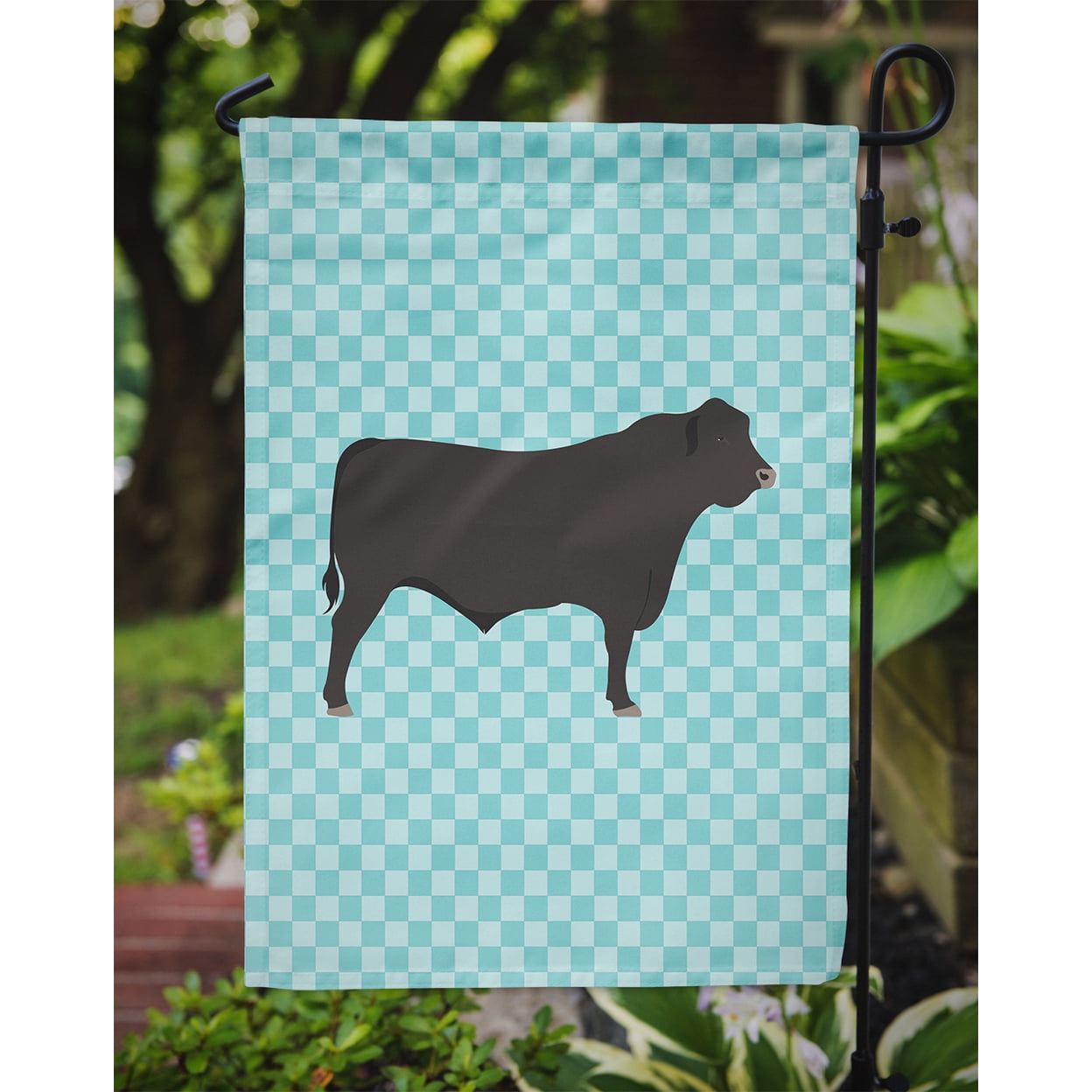 Caroline's Treasures BB8002GF Black Angus Cow Blue Check Flag Garden Size , Small, multicolor