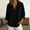 Black, variant on Women's Notch V Collar 3/4 Sleeve Linen Blouse, Half Snap Button Front Curved Hem Spring Casual Shirt Green XXL