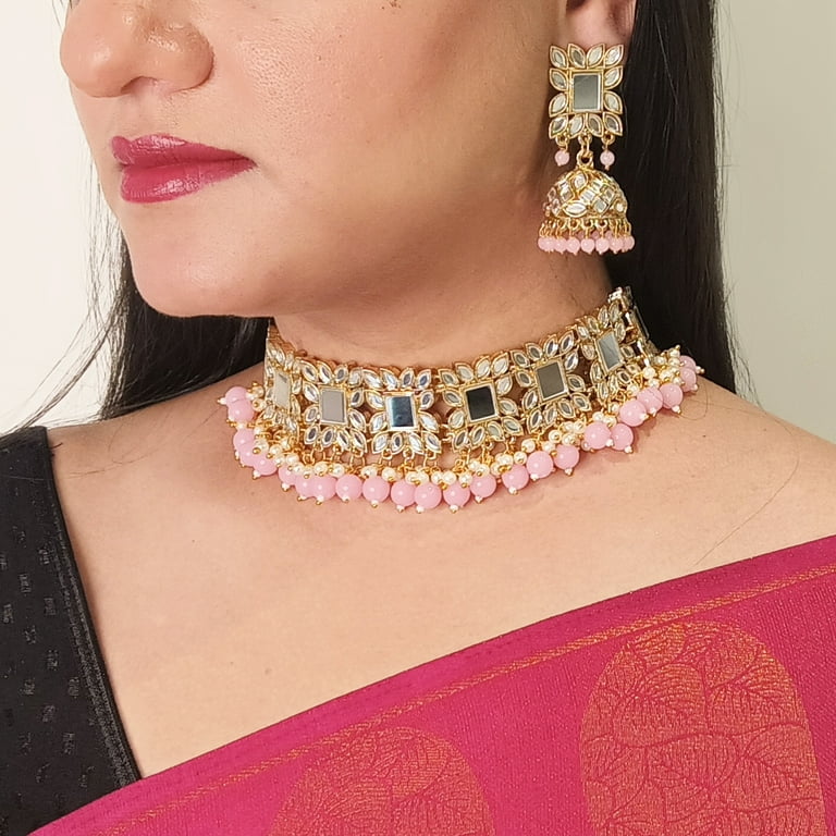 Efulgenz Indian Jewelry Set Crystal Choker Necklace Jhumka Earrings Maang Tikka Head Chain Bollywood Wedding Bridal Jewelry for Women, Pink - Walmart.com Efulgenz Indian Jewelry Set Crystal Choker Necklace Jhumka Earrings Maang Tikka Head Chain Bollywood Wedding Bridal Jewelry for Women, Pink - Walmart.com
