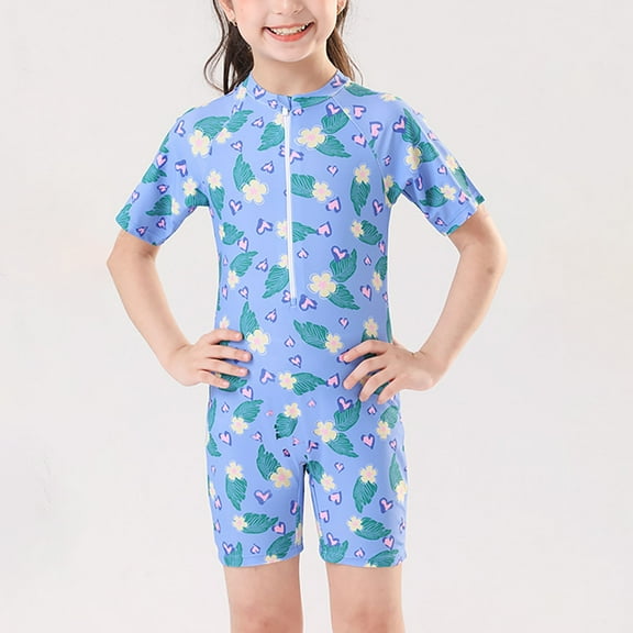 Odeerbi 6-12 Years Kids Girls One Piece Athletic Training Swimsuit Summer Beach Surfing Swimsuit Cute Beachwear Sun Protection Rash Guard Surfing Suit