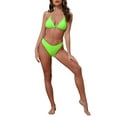 thumbnail image 2 of INSPIRAR CHIC Conjuntos de Bikini de Tejido Waffle para Mujeres de 2 Piezas con Top de Doble Atado y Parte Inferior Triangular con Cuerda de Cintura de Concha Trajes de Baño Grande Verde Fluorescente, 2 of 5
