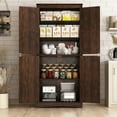 thumbnail image 2 of 71" Farmhouse Tall Kitchen Pantry, 5 Layers Storage Cabinet with  Adjustable Shelves, Farmhouse Pantry Cabinet with 4 Barn Doors for Kitchen, Dining Room, Bathroom, Living Room, Rustic Brown, 2 of 14