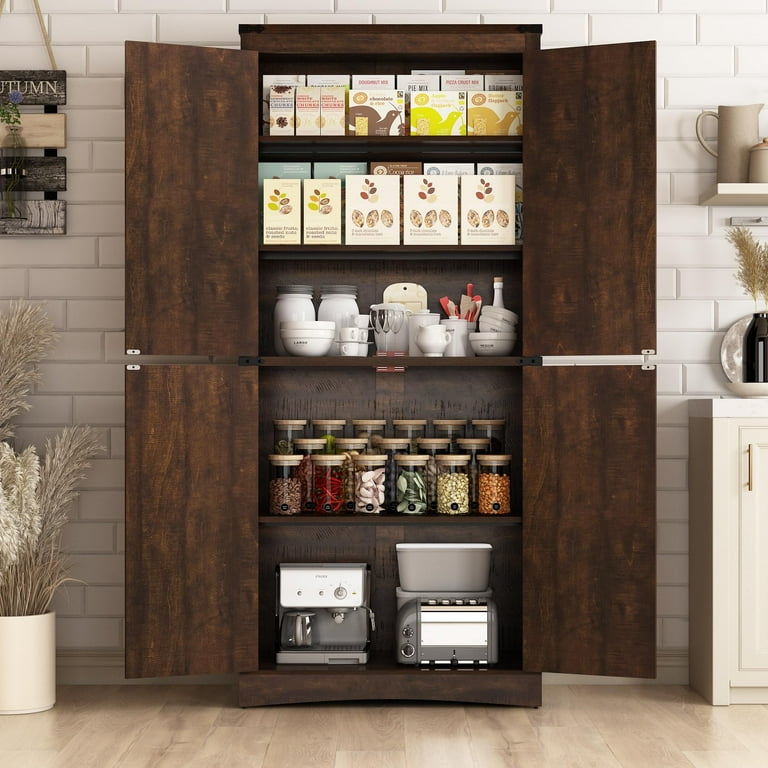 Blotout 71 Farmhouse Tall Kitchen Pantry 5 Layers Storage Cabinet with Adjustable Shelves Farmhouse Pantry Cabinet with 4 Barn Doors for Kitchen Dining
