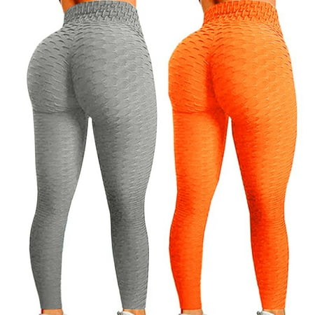 

2PC Yoga Leggings for Women Bubble Hip Lifting Exercise Fitness Running High Waist Yoga Pants with Pockets Tummy Control Workout Running Wyongtao