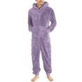 thumbnail image 3 of Eiyaclvo Men's Hooded Onesie Pajamas Lightweight Fuzzy Fleece Zip Up Jumpsuit Long Sleeve Long Pants One Piece Pjs, 3 of 6