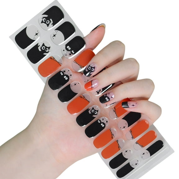 Semi Cured Gels Nails Stickers Glow in Dark Nails Polish Strips Halloween Nails Strips Nails Art Decortion