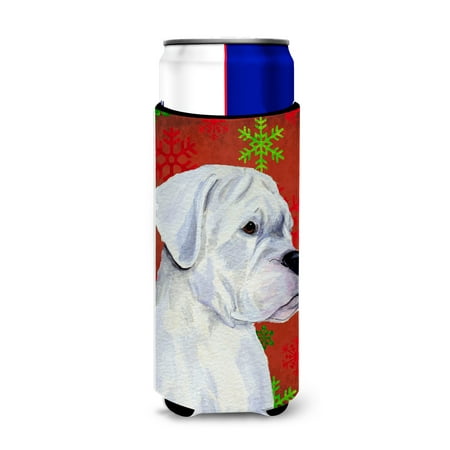 

Caroline s Treasures SS4716MUK Boxer Red and Green Snowflakes Holiday Christmas Ultra Hugger for slim cans Slim Can