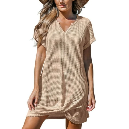 Work Appropriate V-Neck Tunic  Going Out Dresses for Women Clubbing Outfits Birthday Romper Goth Dress Cocktail Tube Top Elegant Short Date Night Little Corset Graduation Beige L