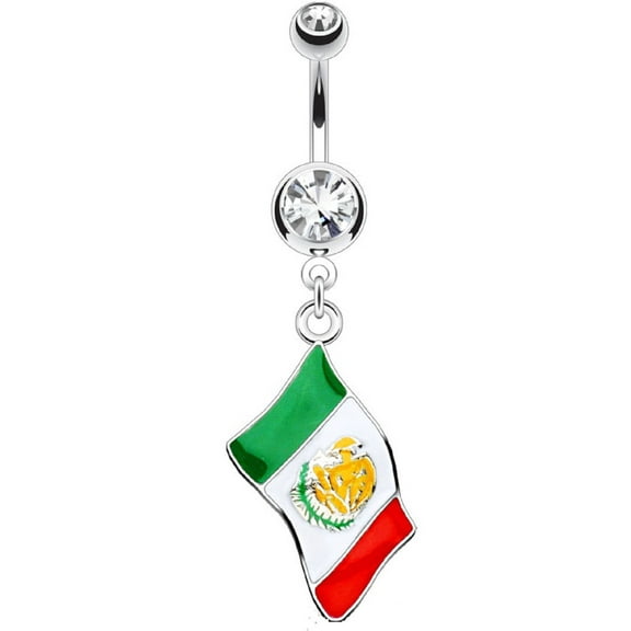Belly Button Ring National Flag Dangle Double Jeweled Mexico