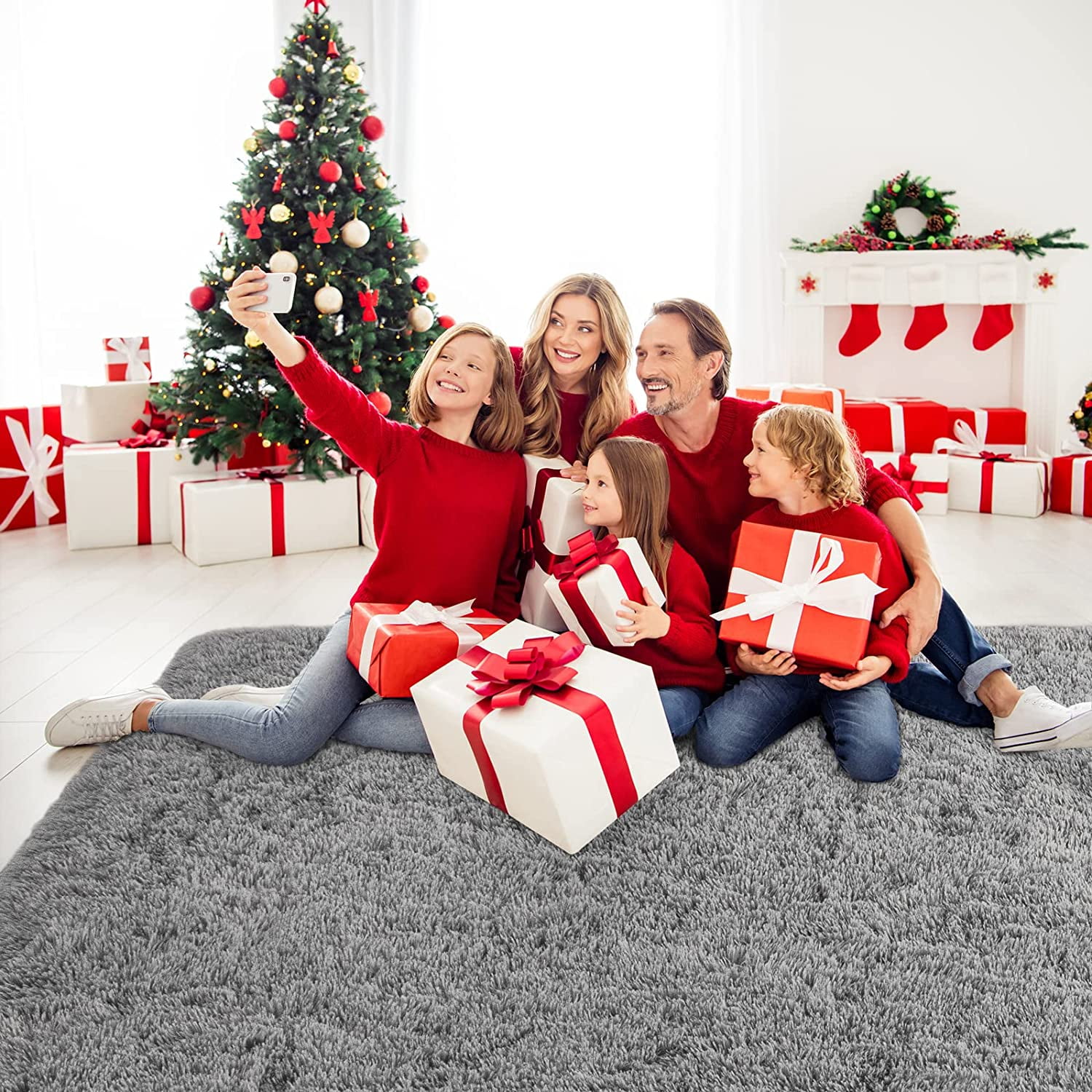 Softlife Super Soft Shaggy Area Rugs for Living Room Fluffy Carpets for Bedroom Home Decor,5.3'X7.5',Gray