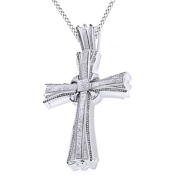 AFFY Round Cut Cubic Zirconia Cross Hip Hop Pendant in 14k White Gold Over Sterling Silver (2.2 Cttw)