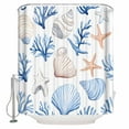 thumbnail image 2 of Ocean Coastal Waterproof Fabric Shower Curtain, Blue Coral Shell Starfish Beach Summer Shower Curtain for Bathroom Curtains Bathtubs Hotel Washable Shower Curtains with 12 Hooks Long 72x78in, 2 of 6