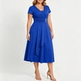 thumbnail image 2 of Erwazi Dresses for Women Solid V Neck Short Sleeve Dress Belt Waist Trendy Outdoor Everyday Summer Casual Wear Midi Dresses, 2 of 6