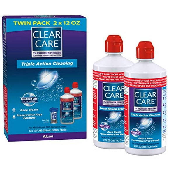 Clear Care Cleaning & Solution Désinfectante avec Étui à Lentilles, Double Pack, 12 Onces Unité