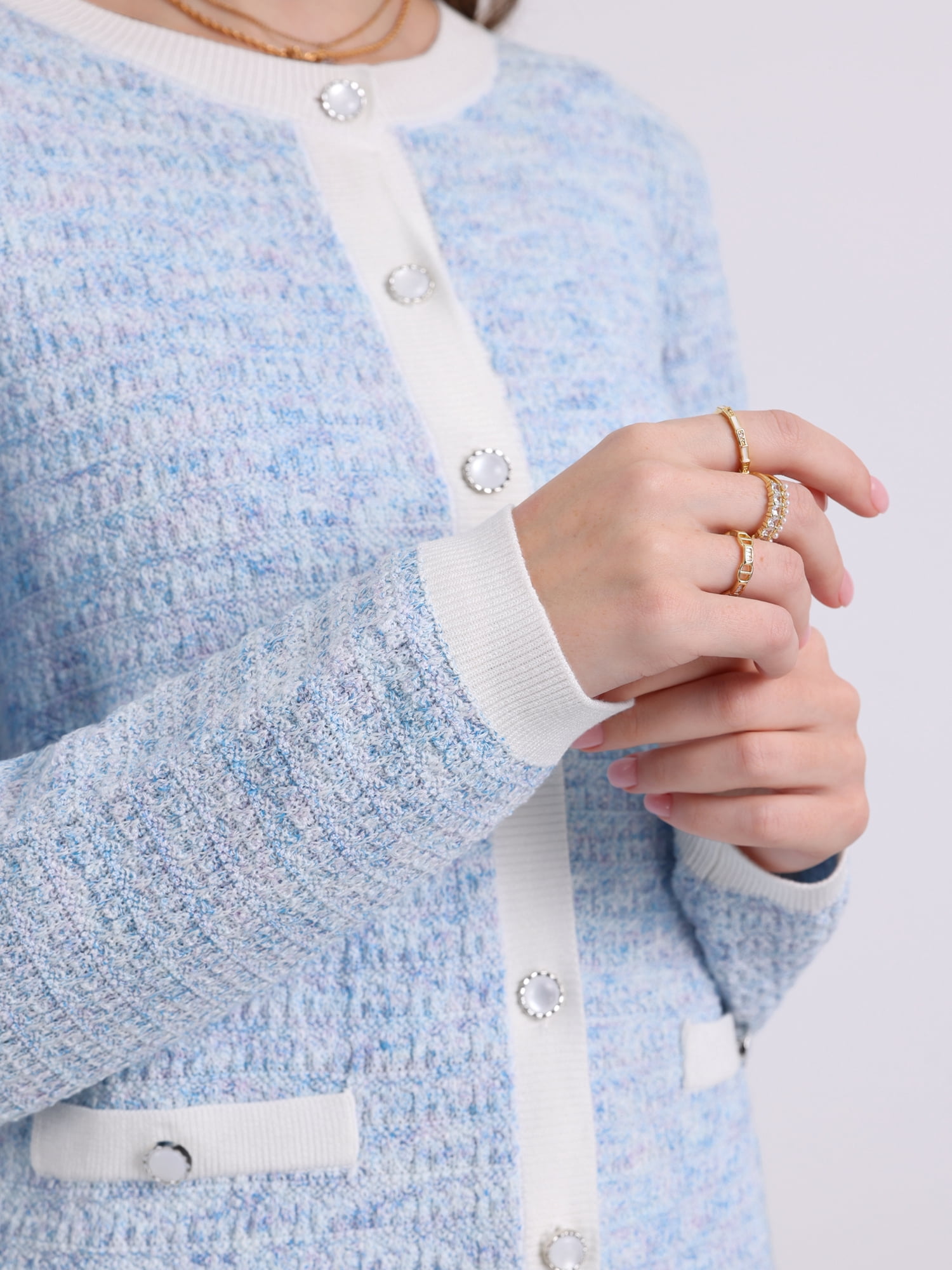 DARING DIVA Women's Casual Long Sleeve Knit Ribbed Cardigan Sweaters 2XL Light Blue