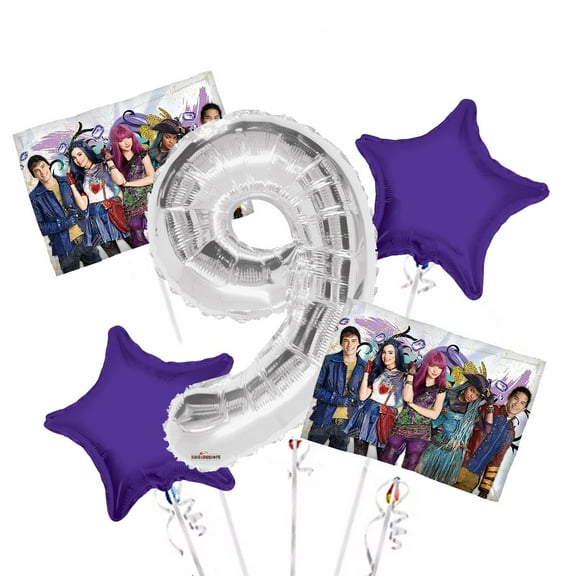 Descendants Balloon Bouquet 9th Birthday 5 pcs - Party Supplies