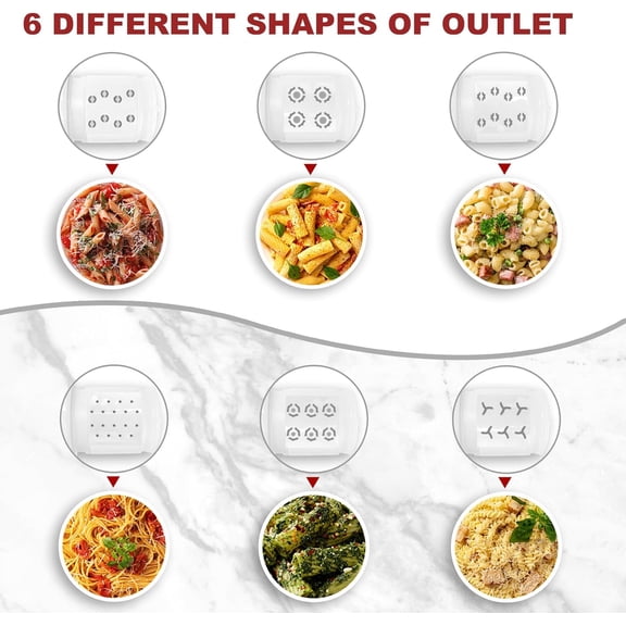 6 IN 1 Gourmet Pasta Attachment for  Stand Mixer,for Kitchenaid Pasta Press, Extruder Pasta Maker Attachment Set with 6 Different Shapes Pasta Press Outlet Accessories by