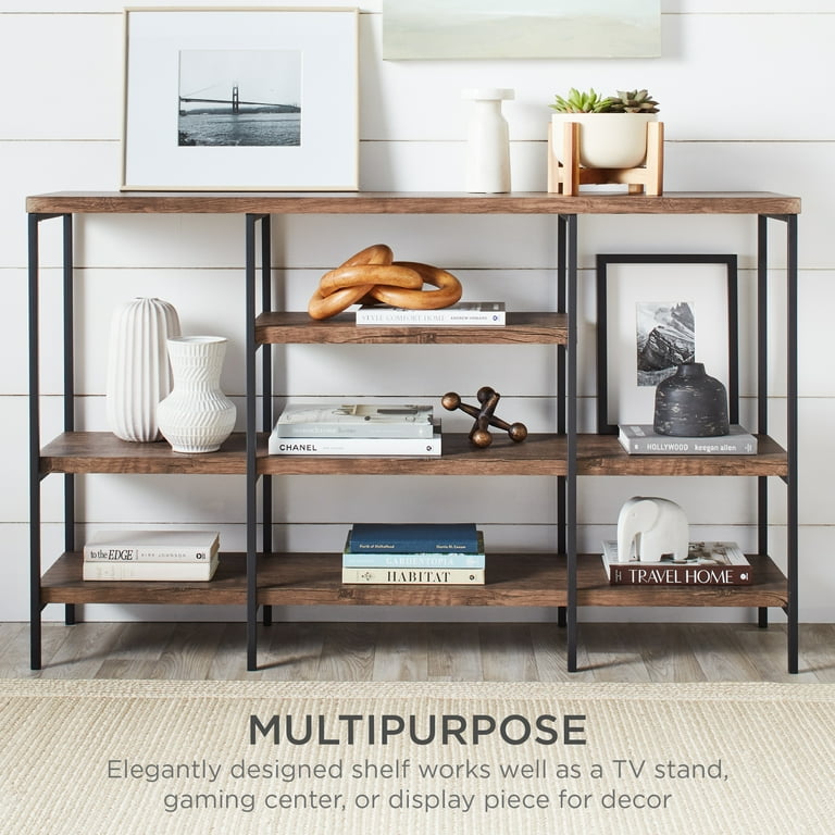 Best Choice Products 55in Industrial 4-Tier Console Table w/ Tall Shelves, Metal Frame - Dark Walnut