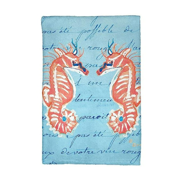 Betsy Drake KT100B Corail Chevaux de Mer Blue Script Serviette de Cuisine