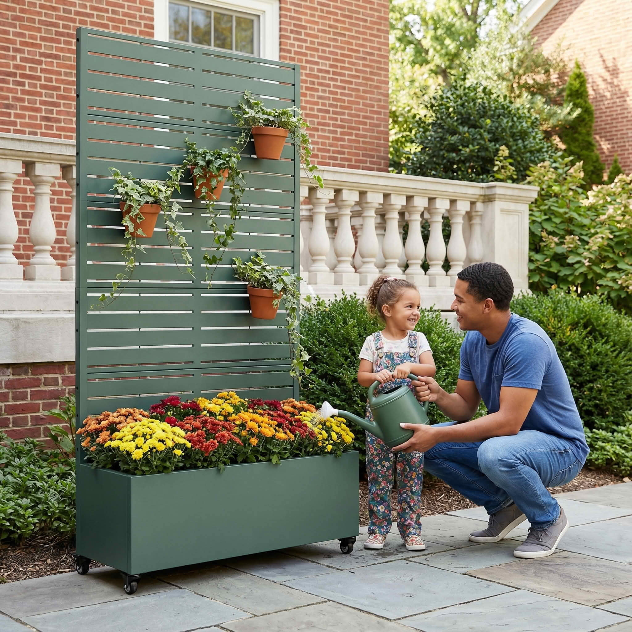MAYEERTY 72x35x16 Inch Dark Green Metal Rectangular Planter Box with Trellis, 5 Piece Set for Outdoor Garden & Patio