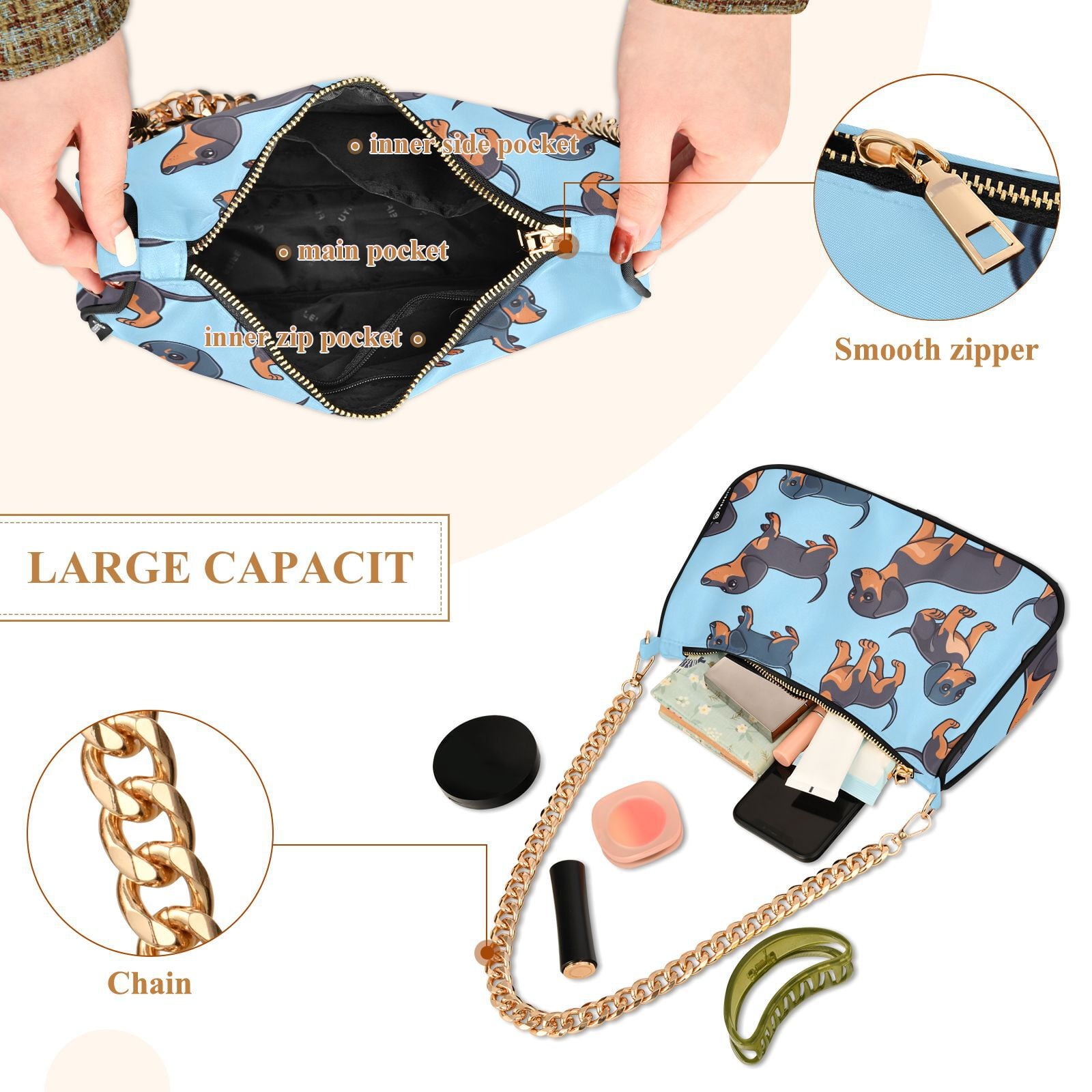 Dachshund Or DogsWomen Small Shoulder Bag Crossbody Tote Hobo Bags Purse Clutch Handbags with Chain Strap for Women