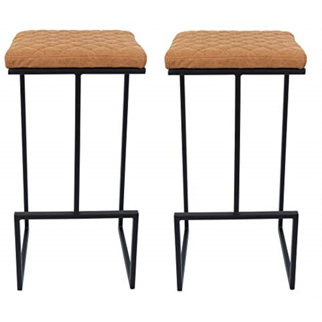 Juego de 2 taburetes de bar de cuero Quincy de LeisureMod con estructura de metal LeisureMod QS29BL2