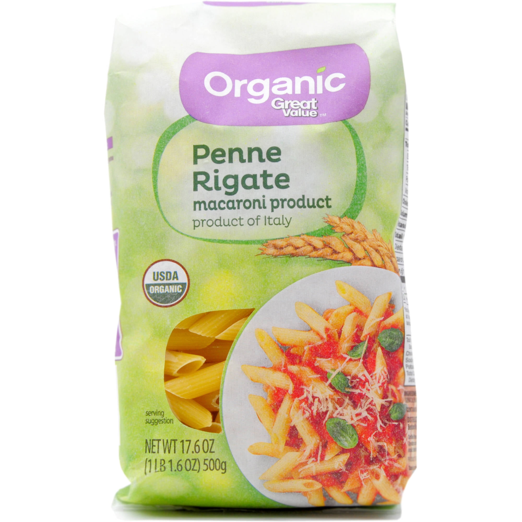 Great Value Organic Penne Rigate, 17.6 oz