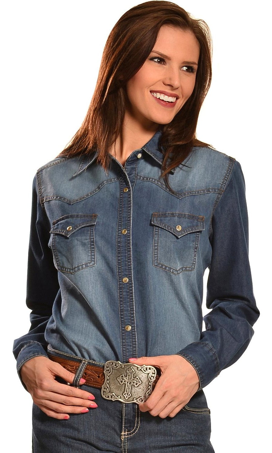 women's denim shirt with snaps