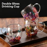 LILIANG Dry Flowers Double Wall Glass Coffee Mugs Clear Cups for Cappuccino Tea Espresso Latte Hot Beverages Glasses