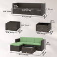 thumbnail image 2 of 3-Piece Outdoor Rattan Wicker Patio Furniture Set with Cushions, PE Wicker Corner Sofa, Ottoman & Glass Top Coffee Table for Backyard, Garden, Poolside, Light Green, 2 of 7