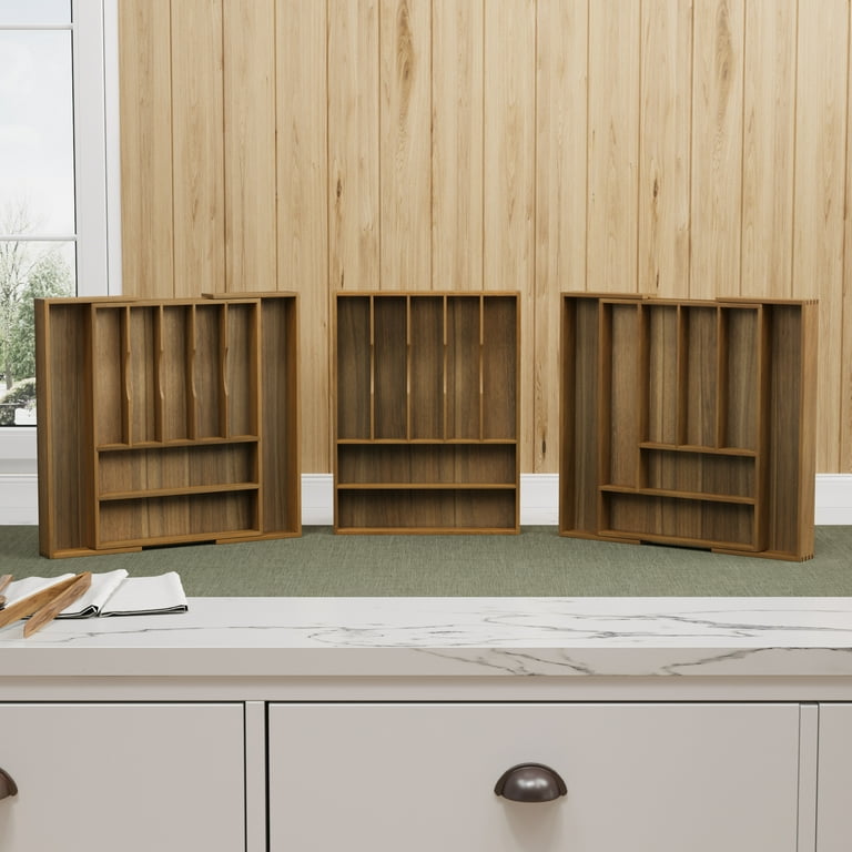 Utoplike Organizer per cassetti da cucina in acacia, espandibile, grande vassoio per utensili e posate, divisore regolabile per posate e coltelli