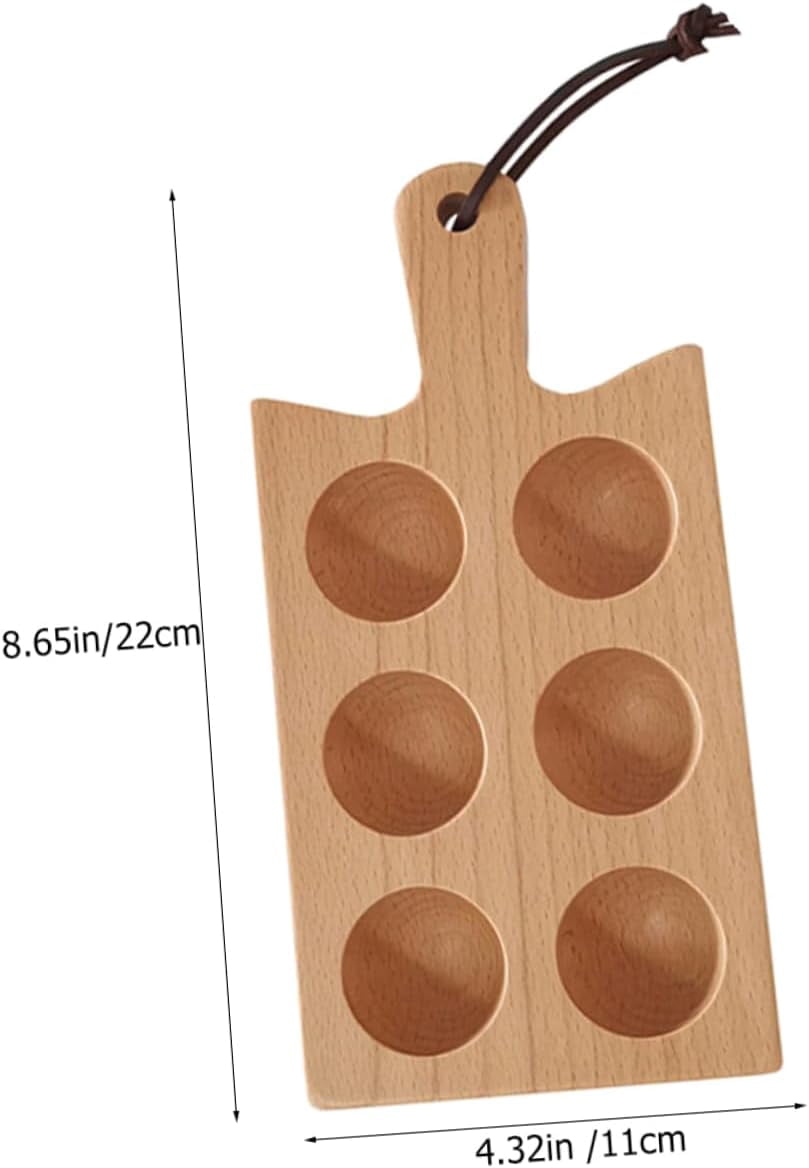 ABCISI Wooden Egg Tray with 6 Compartments and Handle, Deviled Egg Board Platter Holder for Refrigerator Kitchen Countertop Organizer, 8.66X4.33X1.06 Inches