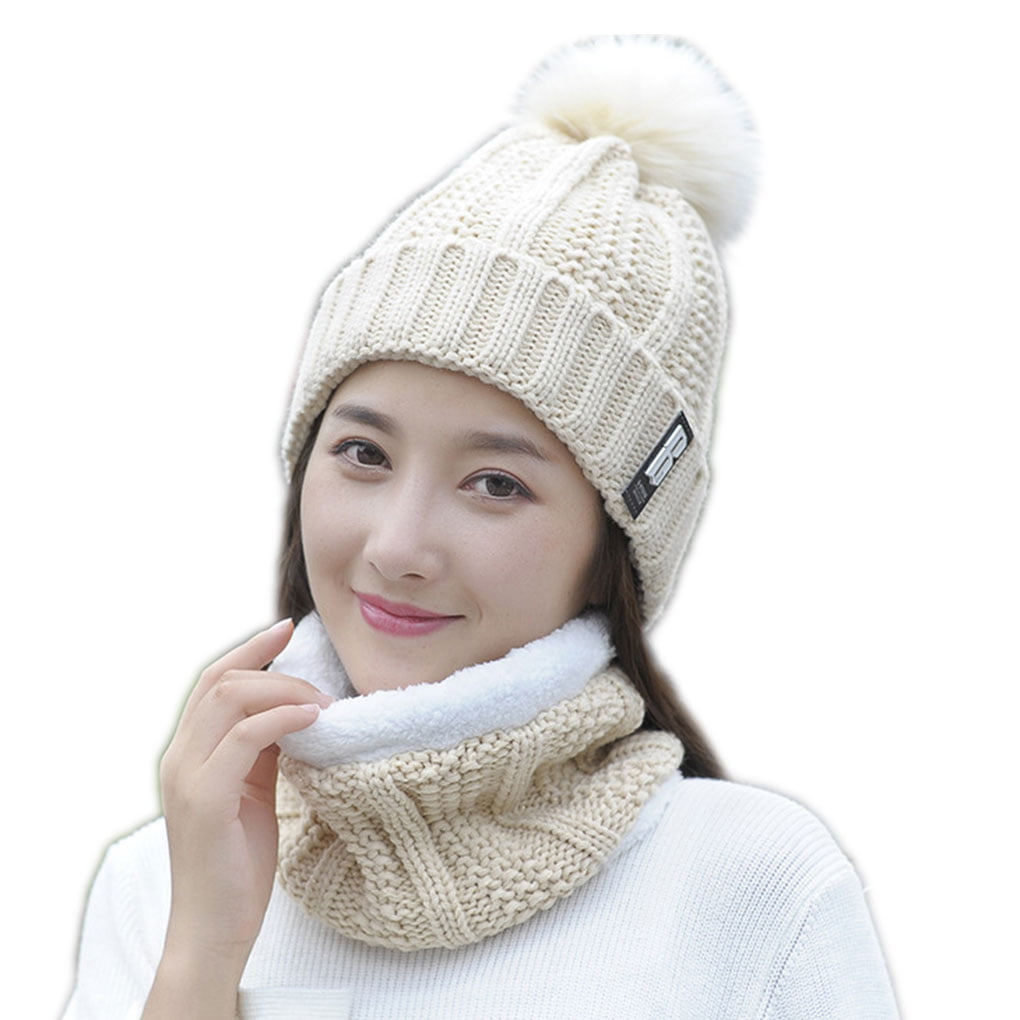 Women Winter knitted Beanies Hat Thick Warm Skullies Cap Bonnet Outdoor Ride Ski