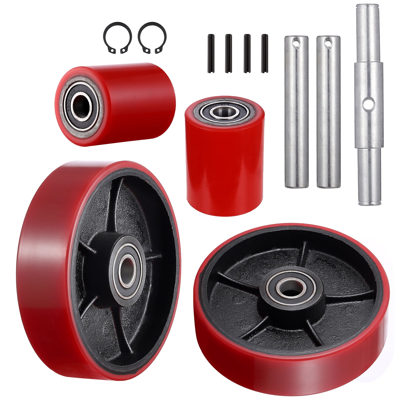Pallet Jack Truck Wheels Replacement Kit 20mm ID Bearings 7"x2" Steer Wheel 3" x 3.75" Load