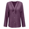 thumbnail image 5 of Ahabrexf Linen Shirts for Women, Solid Color V-Neck Button Down Long Sleeve Loose Fit Casual Linen Blouse Top with Pockets, 1 Pc, 5 of 5