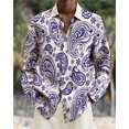 thumbnail image 1 of Camisa con botones y cuello vuelto de manga larga con estampado abstracto 3D de flores de llama para hombre, superventas de, 1 of 6