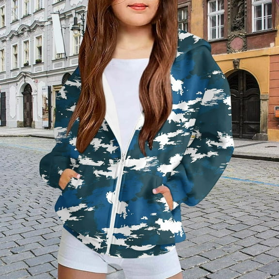 YUNAFFT Boys Girls Hooded Sweatshirt Camo Print Full-Zip Casual Sporty Design Military Streetwear Urban Style