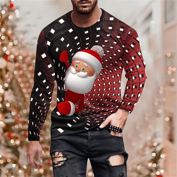 Blusas y camisas de manga larga con cuello redondo para hombre, estilo casual, cuello redondo, manga larga, camiseta estampada de Halloween, blusa de poliéster para hombre.