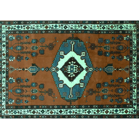 Ahgly Company Indoor Rectangle Persian Turquoise Blue Traditional Area Rugs, 5' x 7'