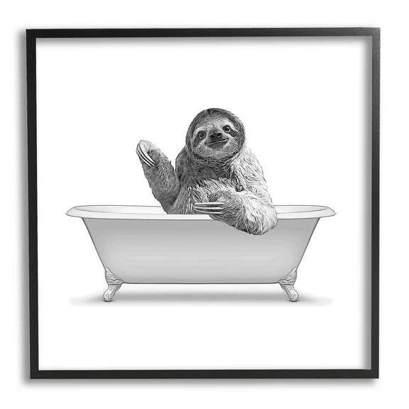 Stupell Industries Funny Sloth Vintage Bathtub Graphic Art Black Framed Art Print Wall Art, Design by Annalisa Latella