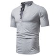 thumbnail image 2 of ZVNAΖH Men's Short Sleeve Button Stand Up Collar T-shirts Comfy Solid Daily Tops Basic Tees Summer Wear, M-2XL, 2 of 9