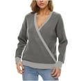thumbnail image 5 of GigrtiJin Womens Casual V Neck Long Sleeve Sweaters Fashion Color Block Comfy Pullover Loose Sweater Tops, 5 of 6