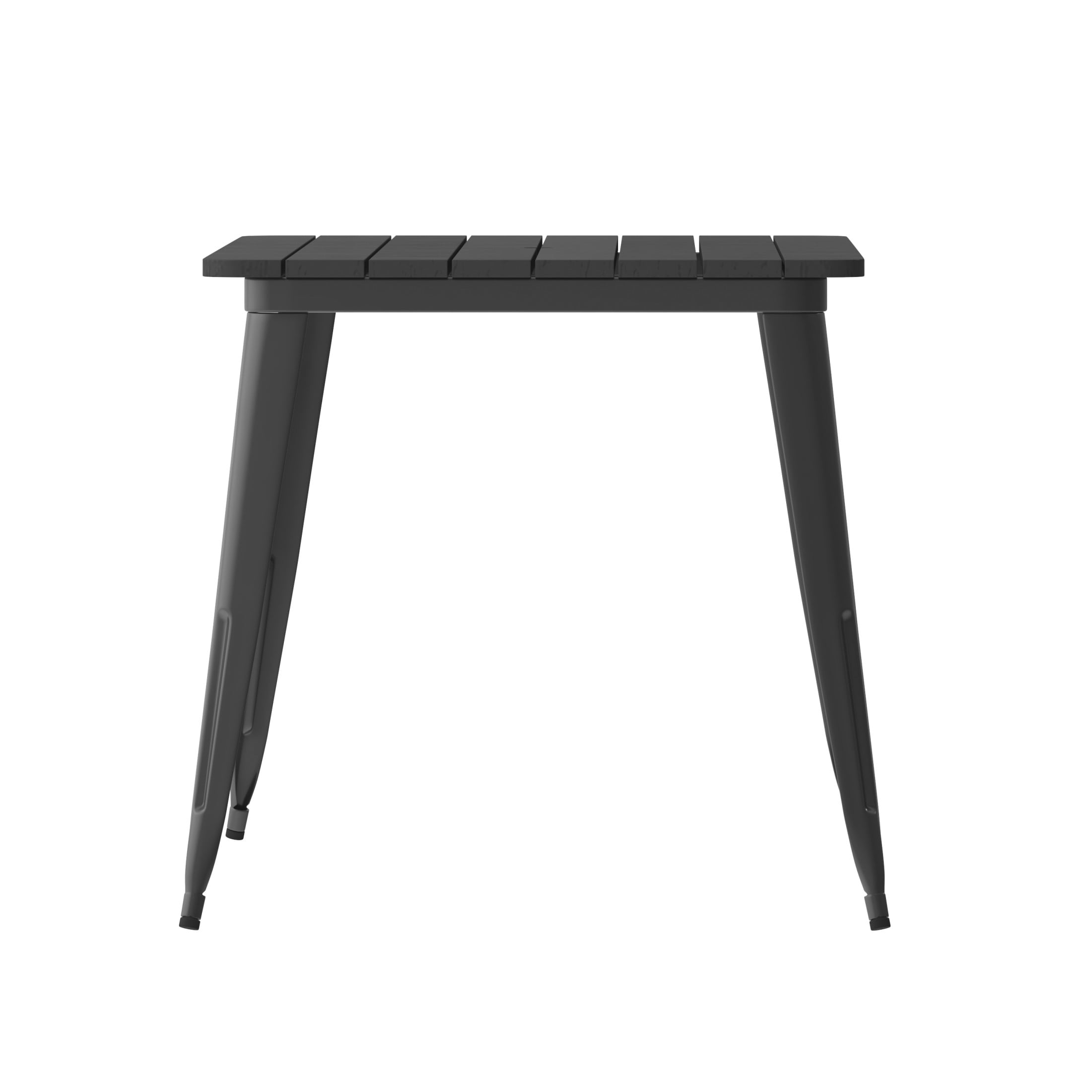 Flash Furniture Declan Commercial Indoor/Outdoor Dining Table with Umbrella Hole, 30" x 60" All Weather Black Poly Resin Top and Black Steel Base