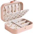 thumbnail image 1 of Caja de joyería, Organizador de joyas de cuero portable para pulseras, collares, pendientes y anillos (Rosado), 1 of 4