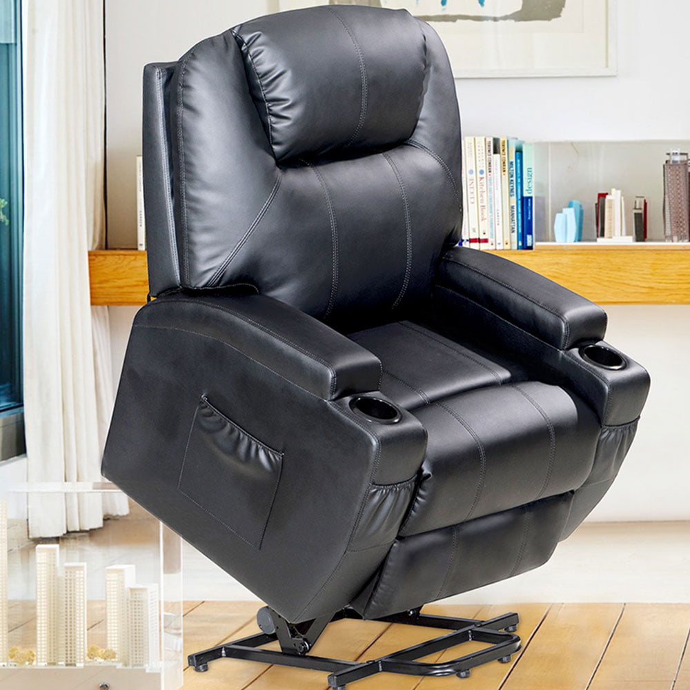 power lift recliner sofa chair with massage and heating luxurious bonded  leather lounge living room chair black  walmart