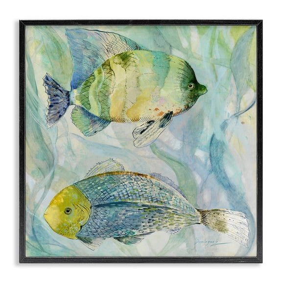 Stupell Industries Tropical Sweet Fish Duo Blue Green Black Framed Giclee Art, 12 x 12, by Lorenzo Collective