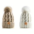 thumbnail image 1 of SNNROO Ensemble 2 Pcs Bonnet Côtelé d'Hiver pour Femmes Bonnet Croisé Tricoté à Pompons Doux et Chaud, 1 of 6