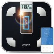 Solar-Powered RENPHO Bluetooth Scale for Weight: Eco-friendly, Smart, Precise! 400lbs, Black